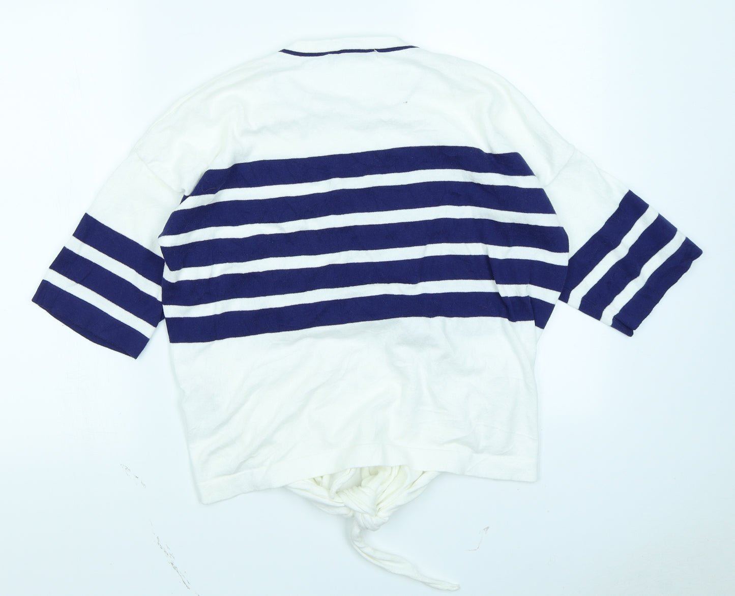 M&S Collection Womens White Striped  Basic T-Shirt Size M