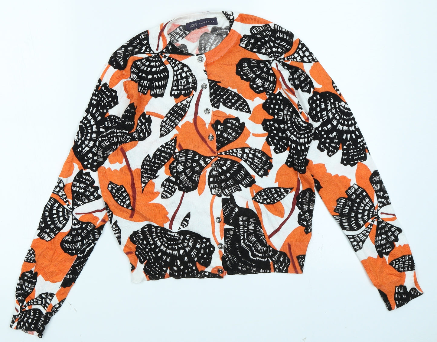 M&S Collection Womens Orange Floral  Cardigan Jumper Size 12