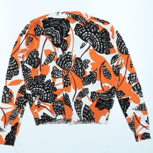 M&S Collection Womens Orange Floral  Cardigan Jumper Size 12