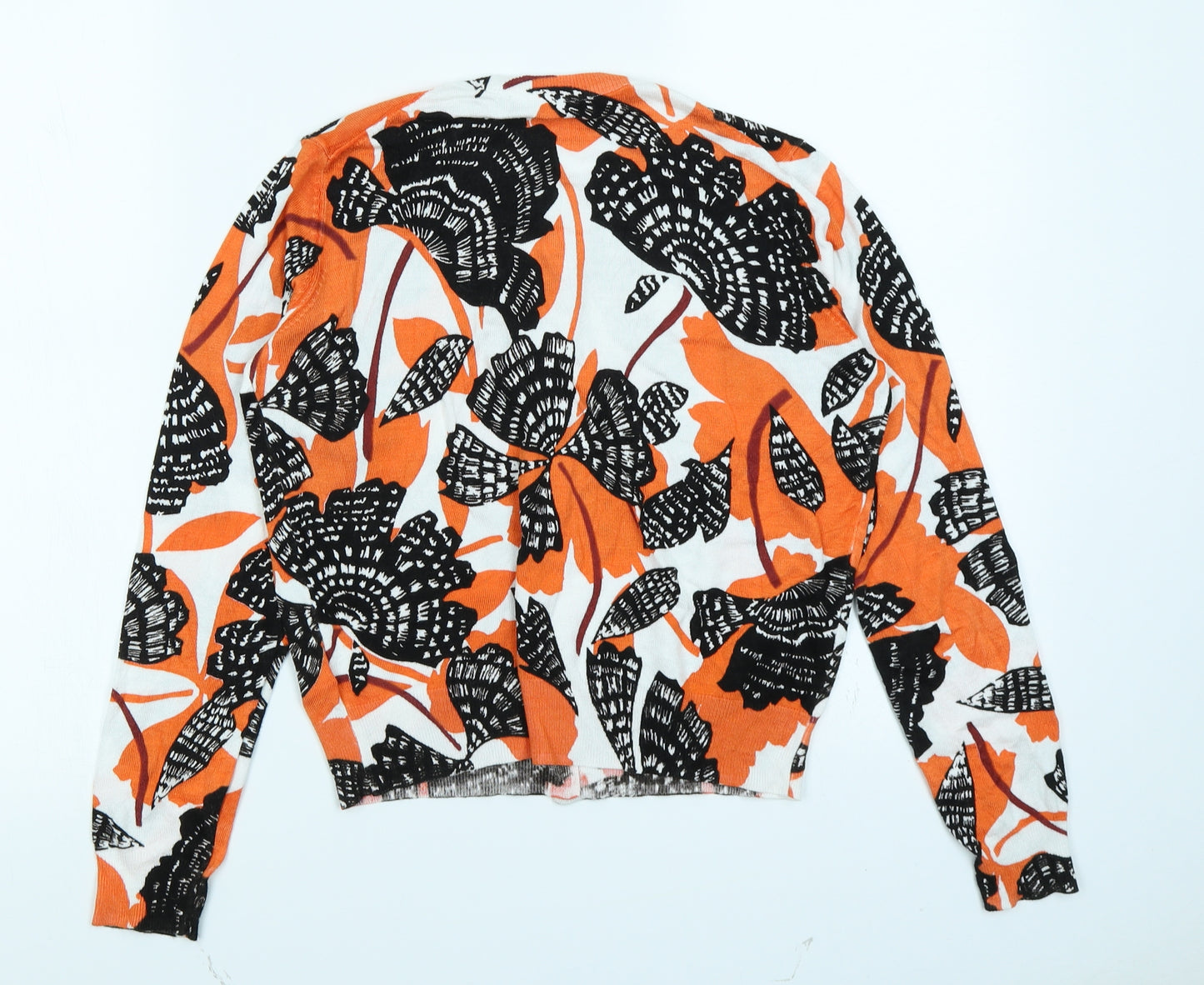 M&S Collection Womens Orange Floral  Cardigan Jumper Size 12