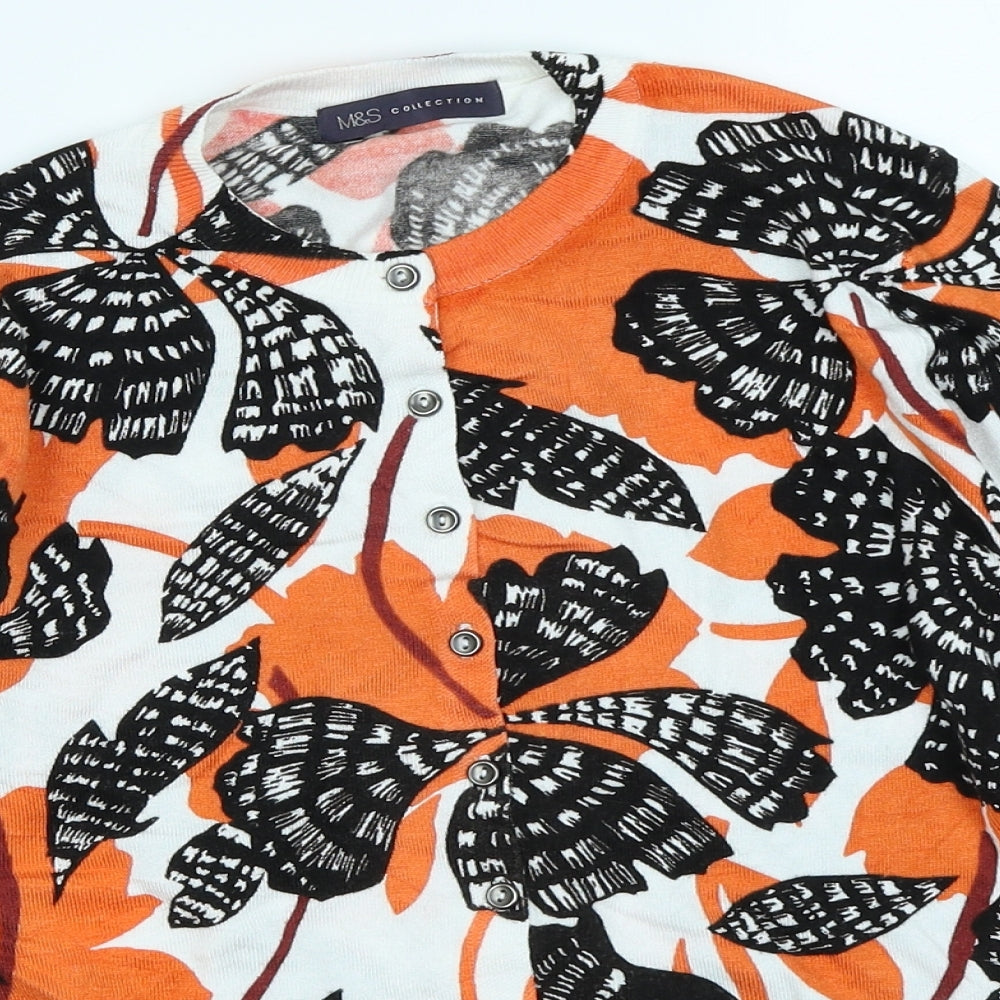 M&S Collection Womens Orange Floral  Cardigan Jumper Size 12