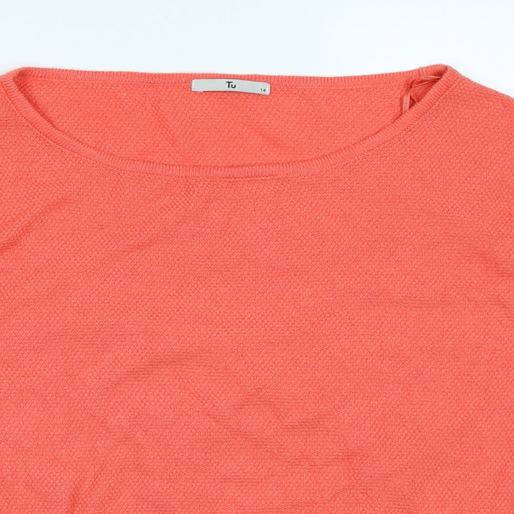 TU Womens Orange Colourblock Knit Basic T-Shirt Size 14
