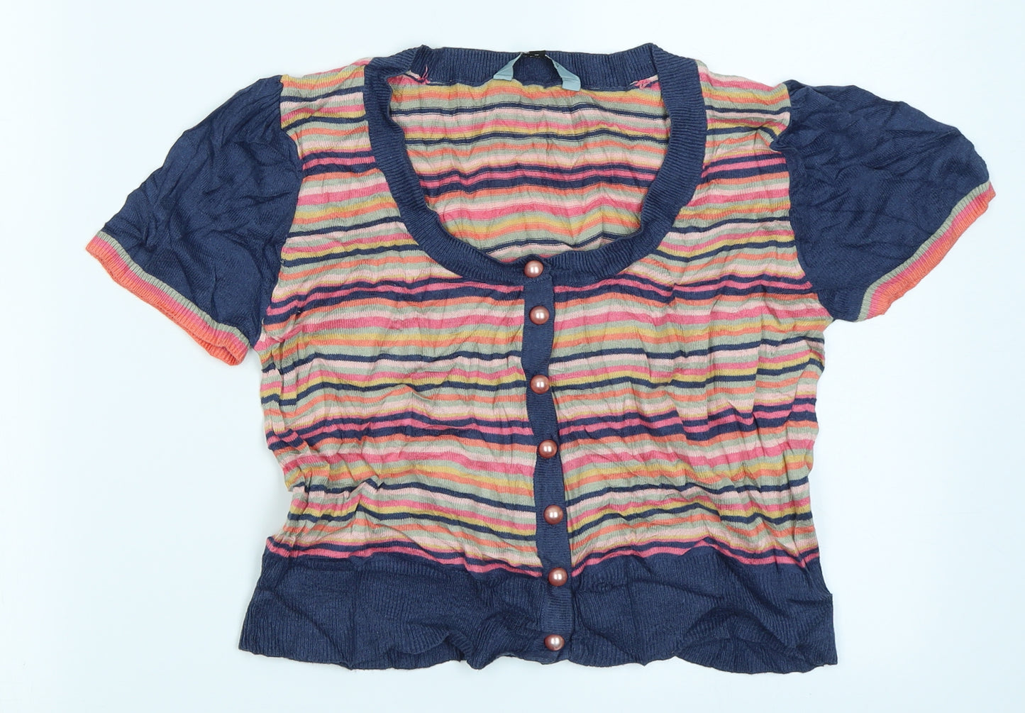 Red Herring Womens Blue Striped Knit Cardigan Jumper Size 14