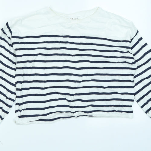 H&M Girls White Striped Knit Pullover Jumper Size 13-14 Years