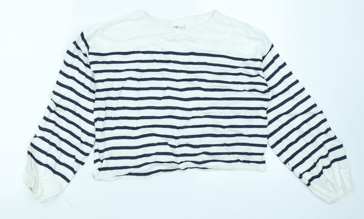 H&M Girls White Striped Knit Pullover Jumper Size 13-14 Years