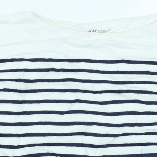 H&M Girls White Striped Knit Pullover Jumper Size 13-14 Years