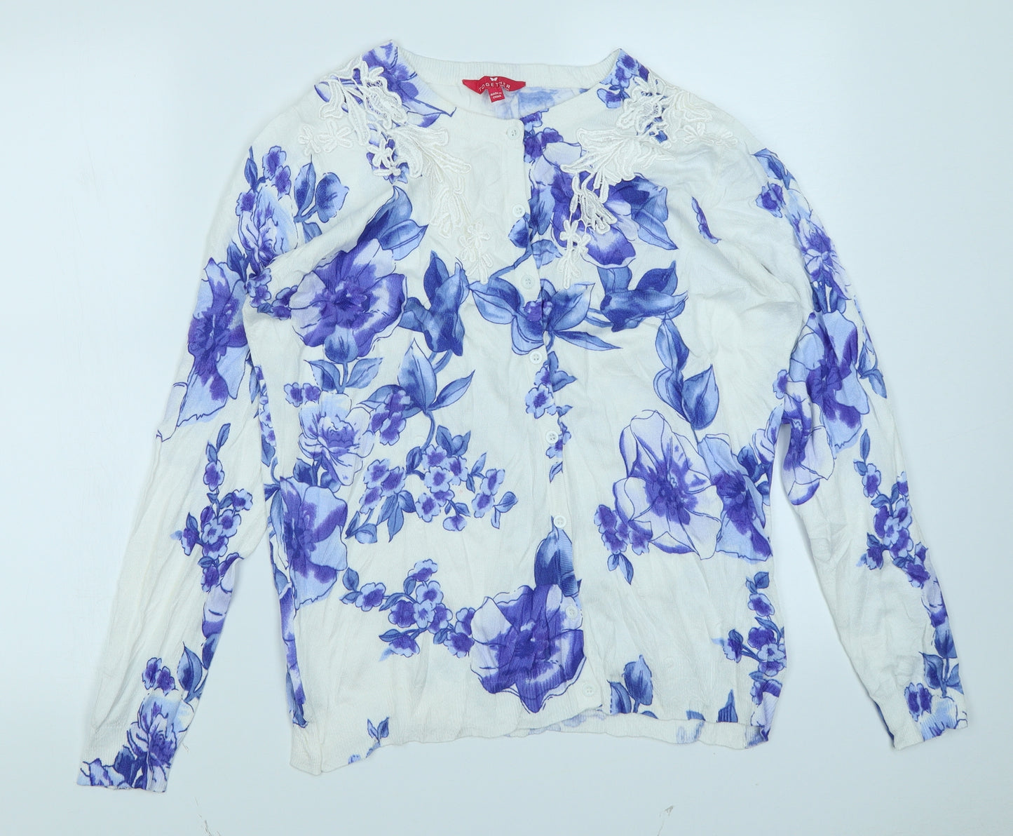 Together Womens White Floral Knit Cardigan Jumper Size 16