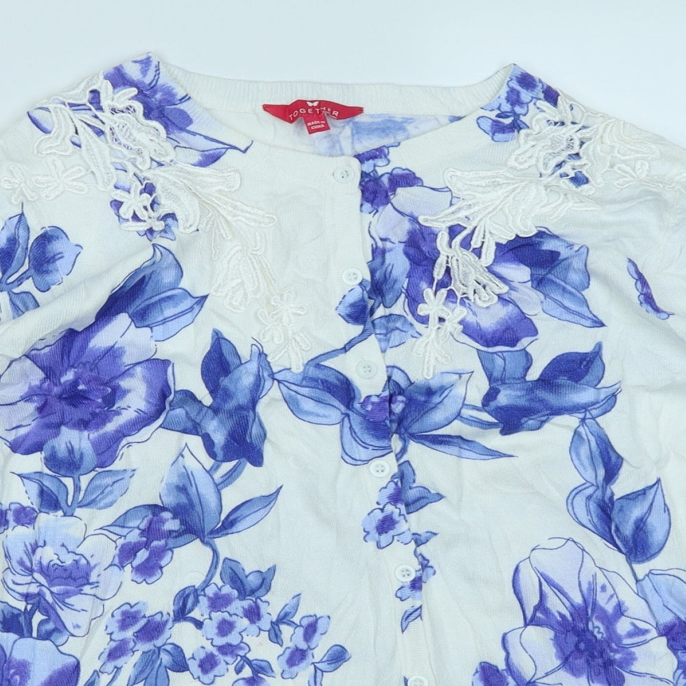 Together Womens White Floral Knit Cardigan Jumper Size 16