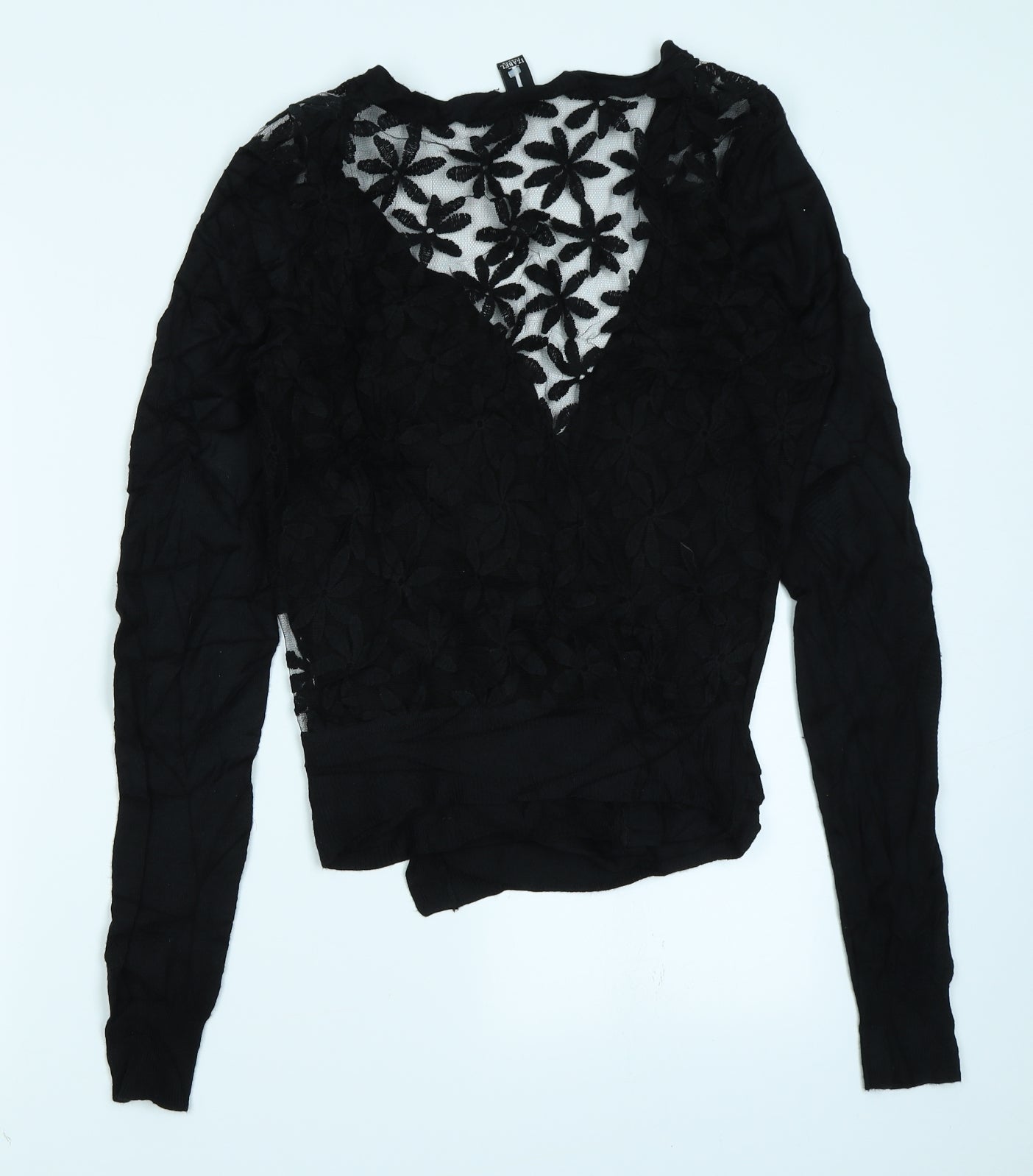 Izabel Womens Black Fair Isle  Cardigan Jumper Size 12  - Lace back