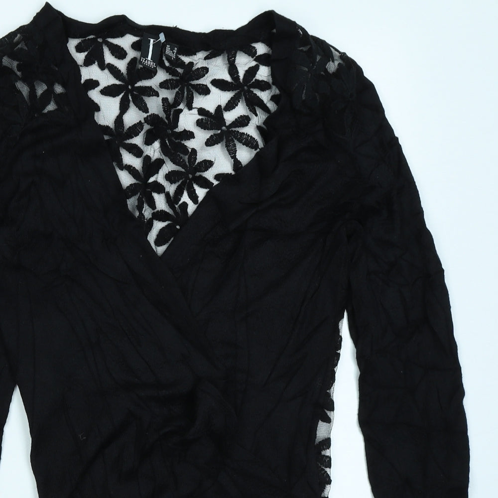 Izabel Womens Black Fair Isle  Cardigan Jumper Size 12  - Lace back