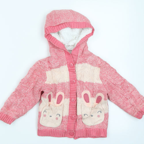 Nutmeg Girls Pink  Knit Cardigan Jumper Size 2-3 Years