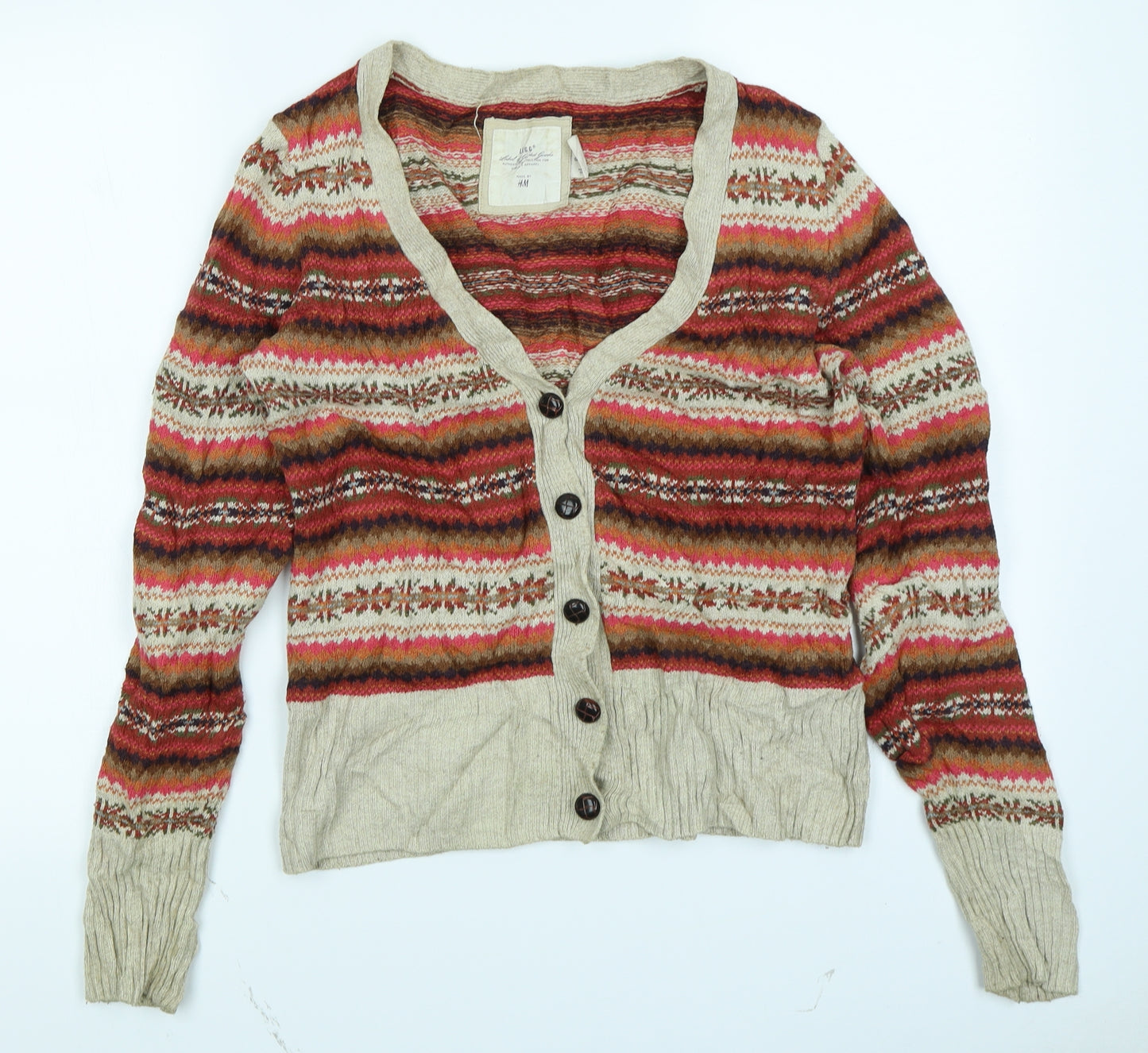 L.O.G.G Womens Red Fair Isle  Cardigan Jumper Size M