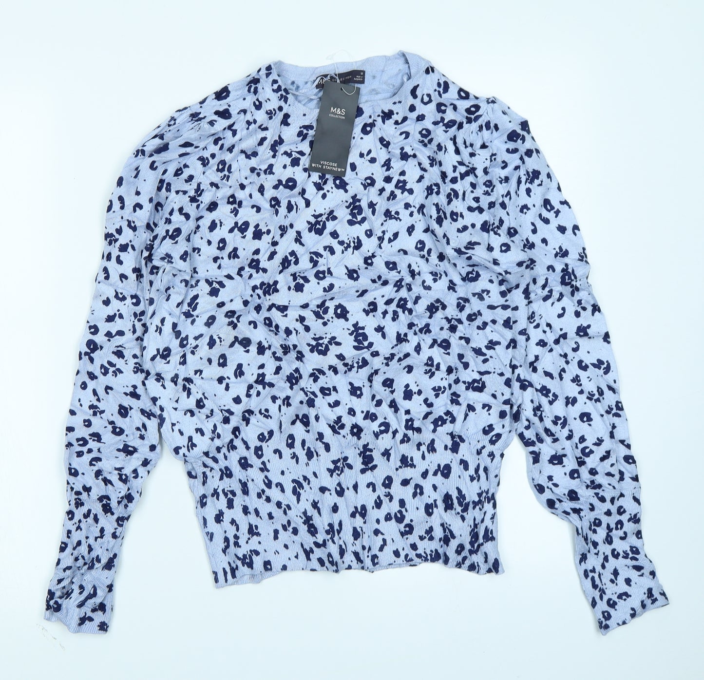 M&S Collection Womens Blue Animal Print  Pullover Jumper Size 12