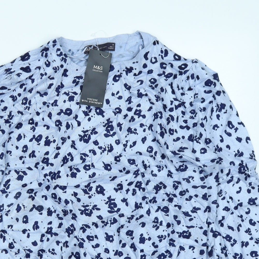 M&S Collection Womens Blue Animal Print  Pullover Jumper Size 12