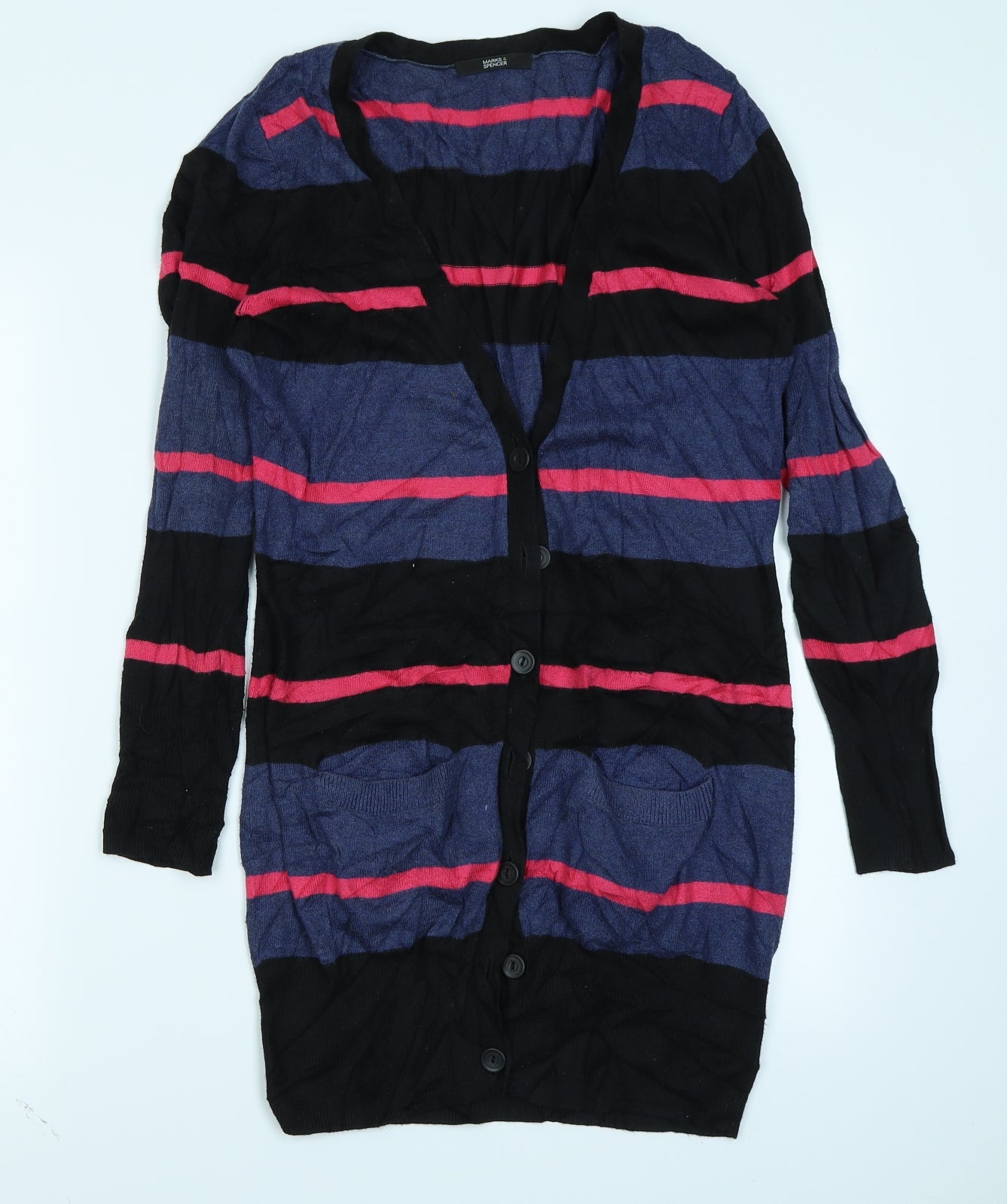 Marks & Spencer Womens Blue Striped  Cardigan Jumper Size 10