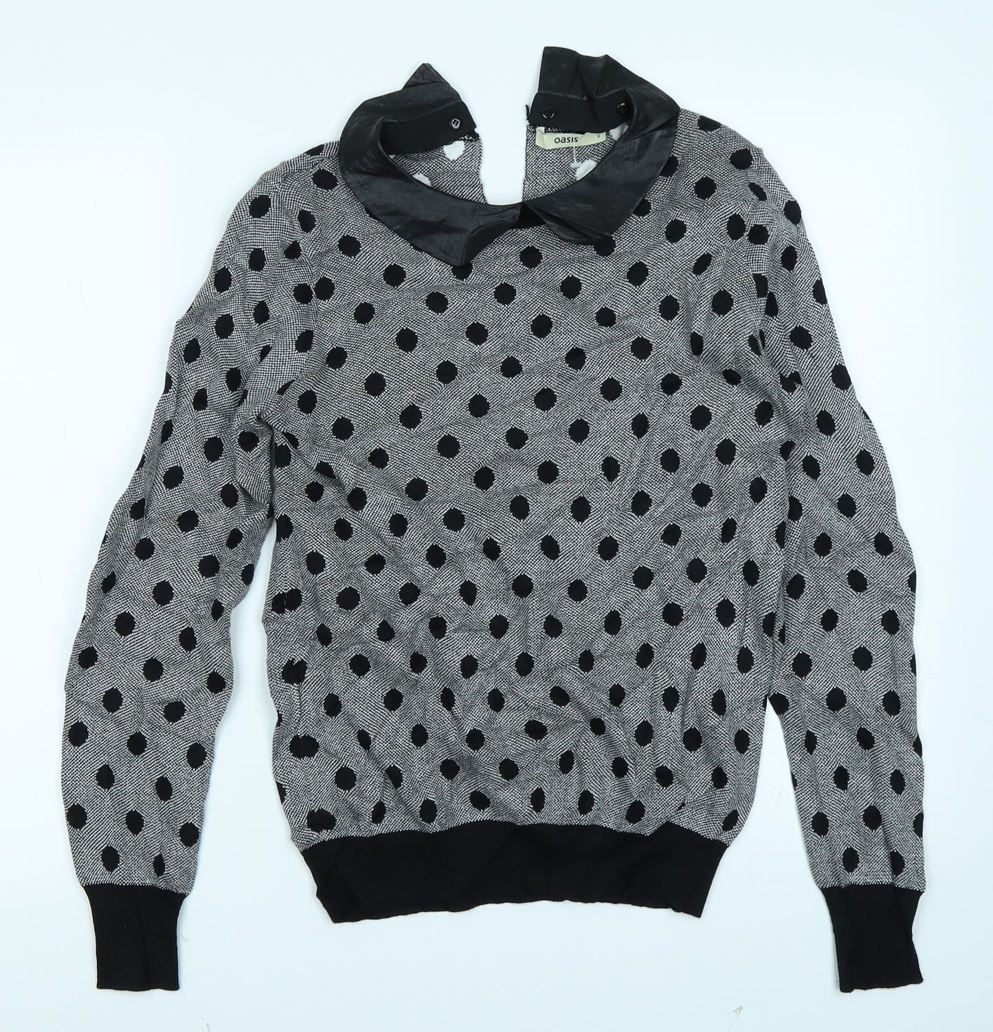 Oasis Womens Black Polka Dot Knit Pullover Jumper Size S
