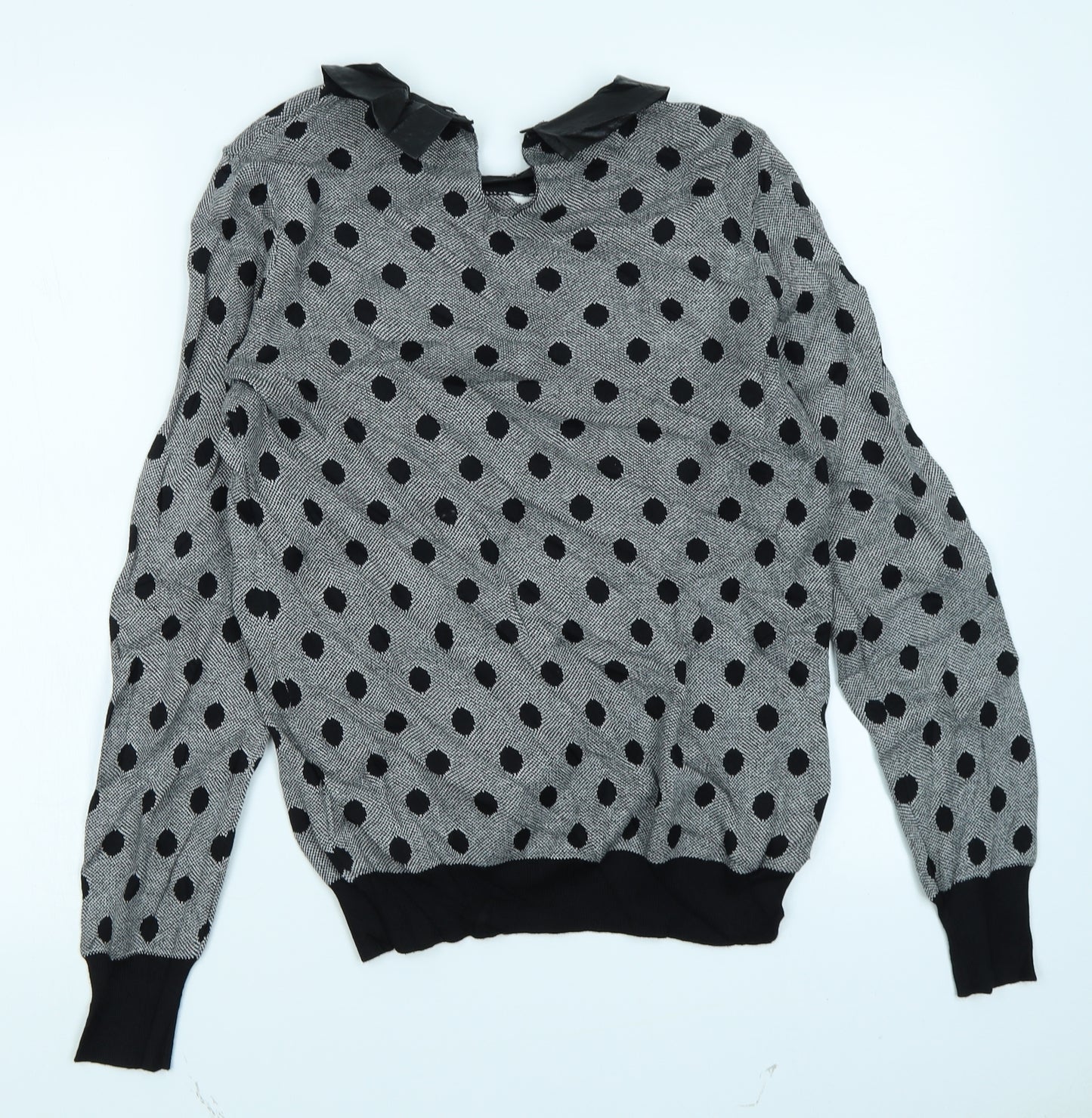Oasis Womens Black Polka Dot Knit Pullover Jumper Size S