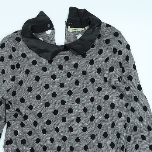 Oasis Womens Black Polka Dot Knit Pullover Jumper Size S