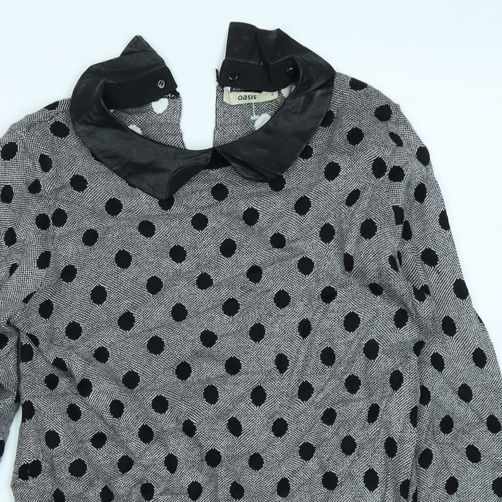 Oasis Womens Black Polka Dot Knit Pullover Jumper Size S