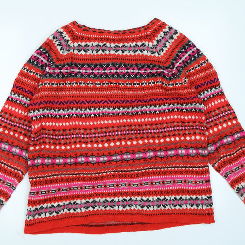 United Colors of Benetton Womens Red Fair Isle  Pullover Jumper Size M