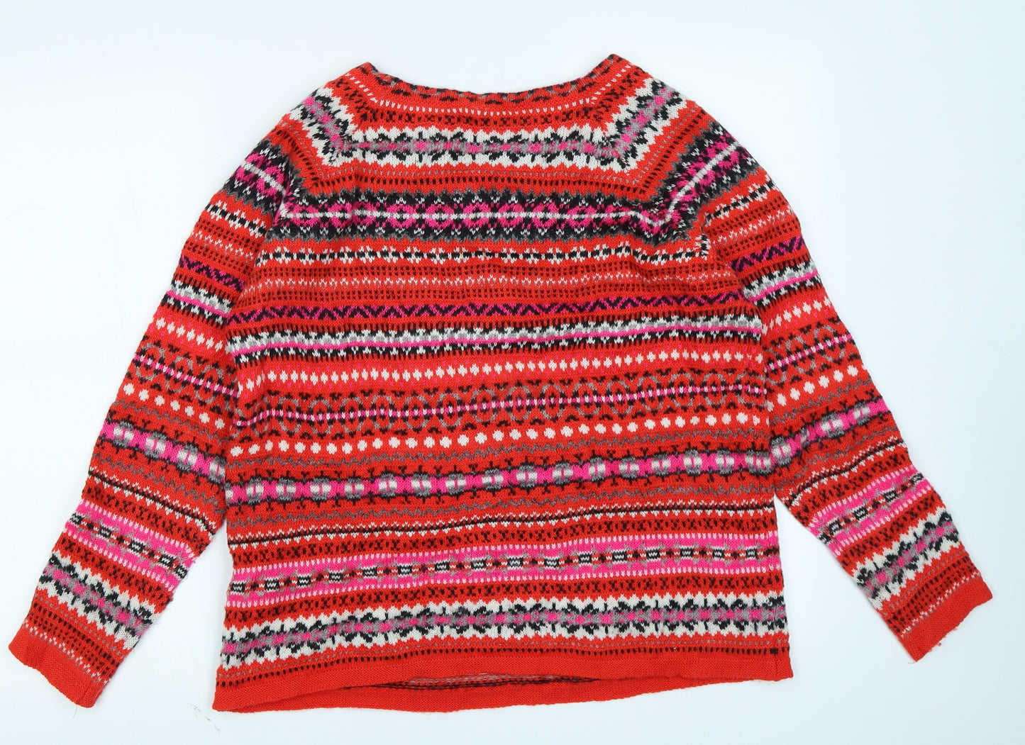 United Colors of Benetton Womens Red Fair Isle  Pullover Jumper Size M