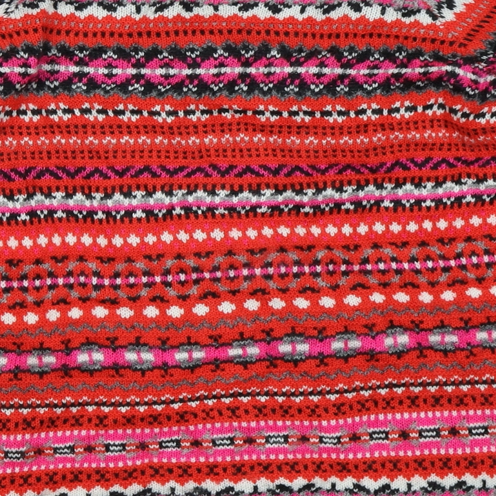 United Colors of Benetton Womens Red Fair Isle  Pullover Jumper Size M