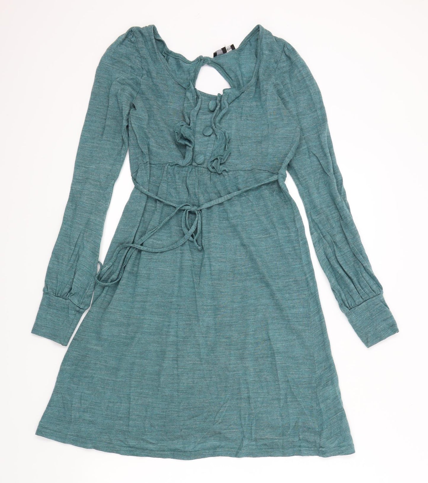 NEXT Womens Green Colourblock  Fit & Flare  Size 6  - button an frill detail