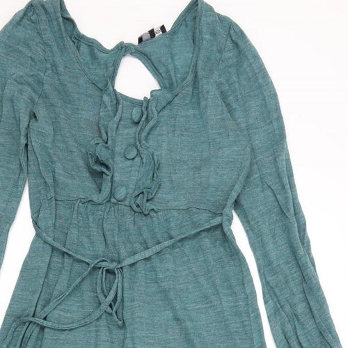 NEXT Womens Green Colourblock  Fit & Flare  Size 6  - button an frill detail