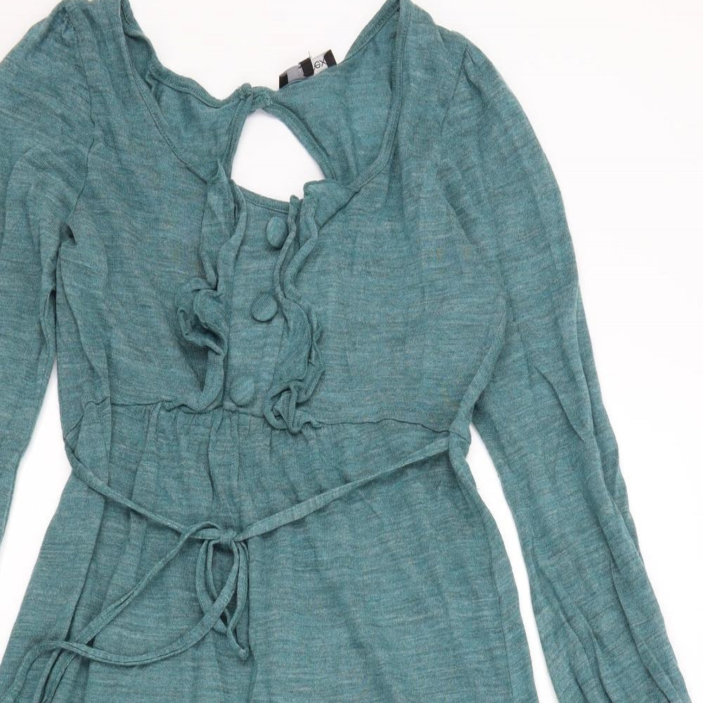 NEXT Womens Green Colourblock  Fit & Flare  Size 6  - button an frill detail