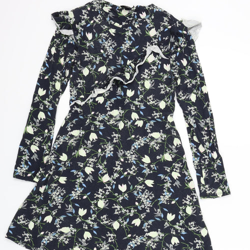 top shop Womens Blue Floral  Fit & Flare  Size 8  - Frill Detail