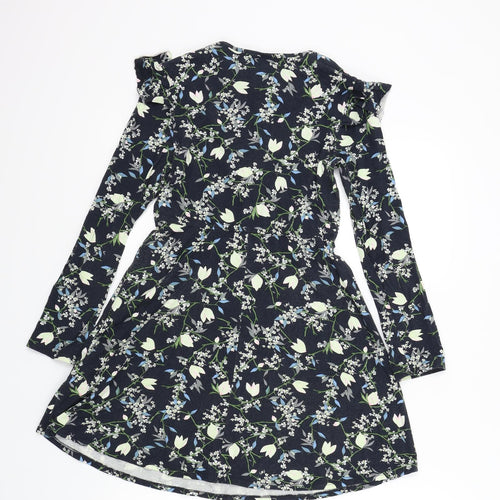 top shop Womens Blue Floral  Fit & Flare  Size 8  - Frill Detail