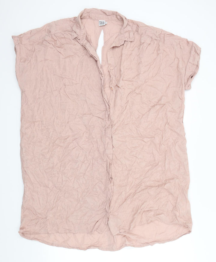 Saint Womens Pink Basic Button-Up Size 2XL - Open Back