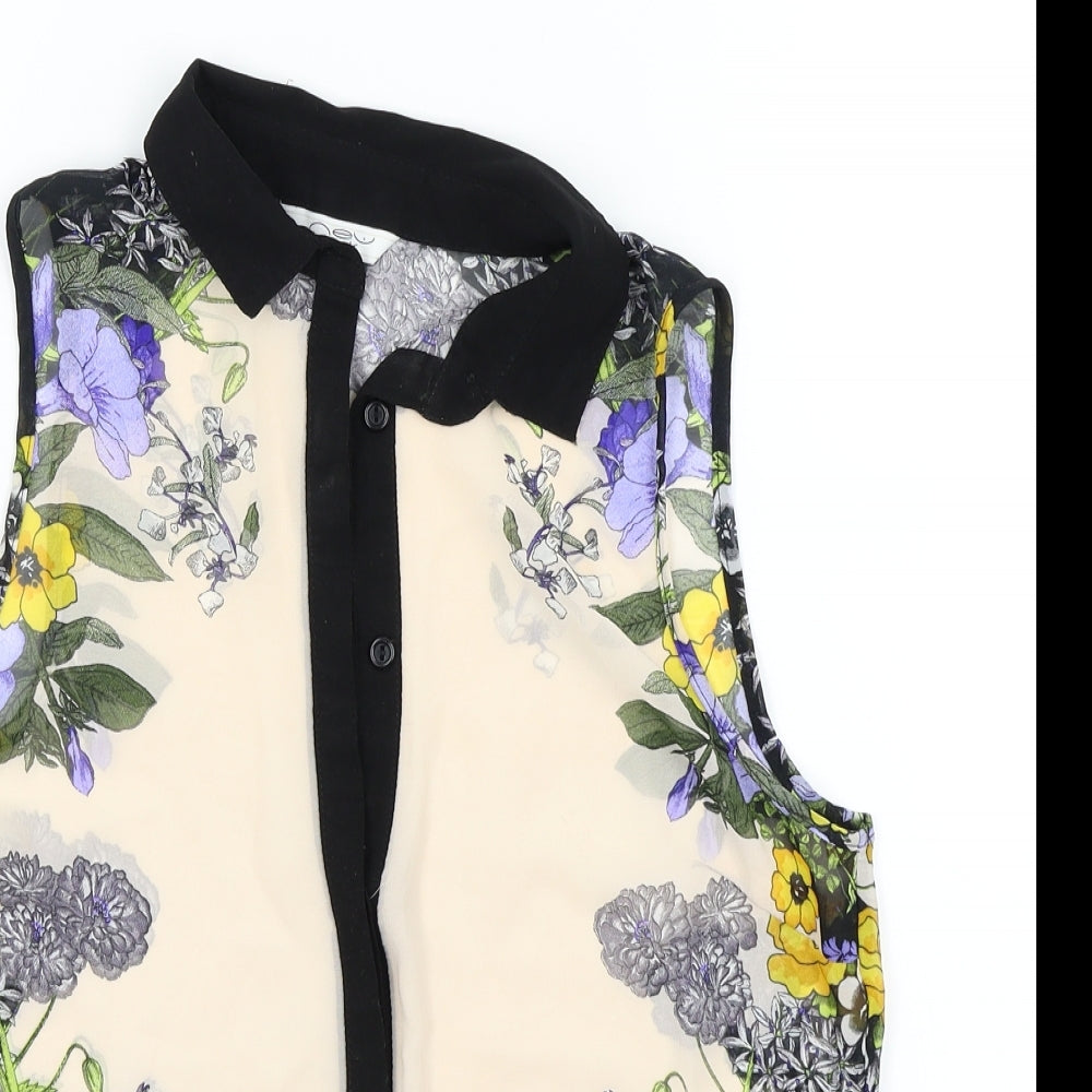 newlook Womens Ivory Floral  Basic Button-Up Size 8