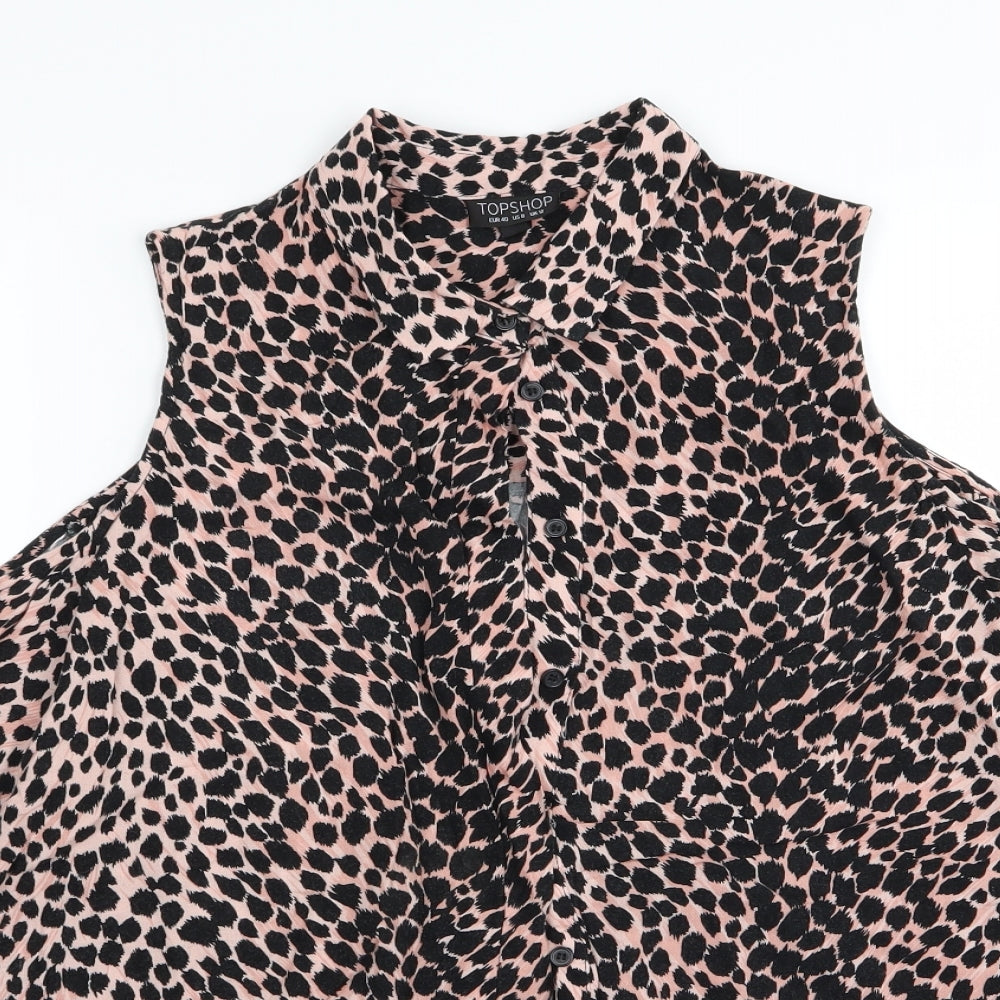 Topshop Womens Multicoloured Animal Print  Basic Button-Up Size 12