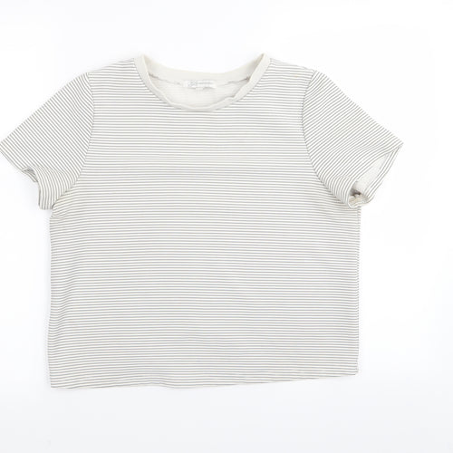 Glamorous Womens White Striped  Basic T-Shirt Size 10