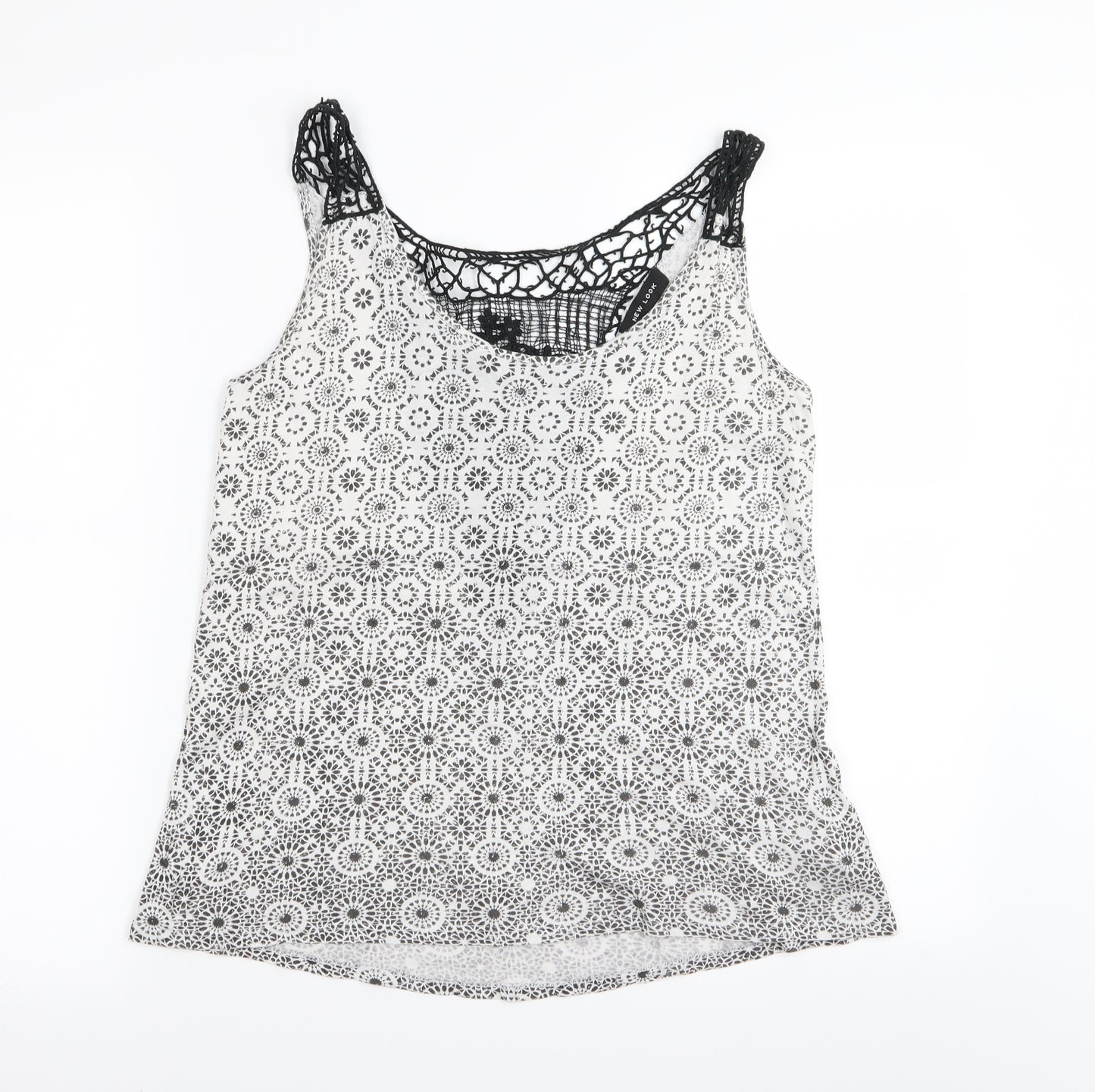 New Look Womens White Geometric  Basic Tank Size 10