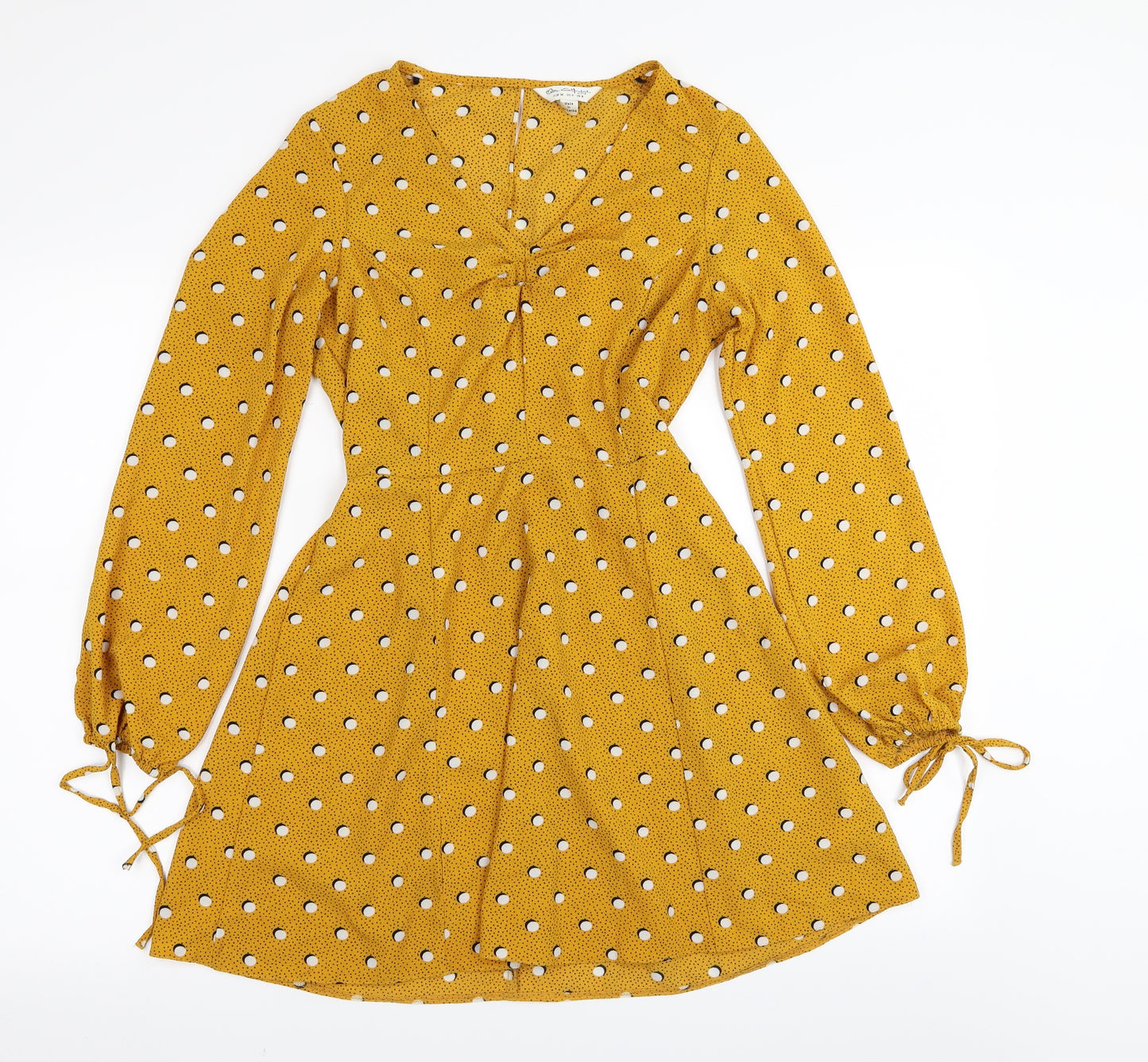 Miss Selfridge Womens Yellow Polka Dot  Fit & Flare  Size 8