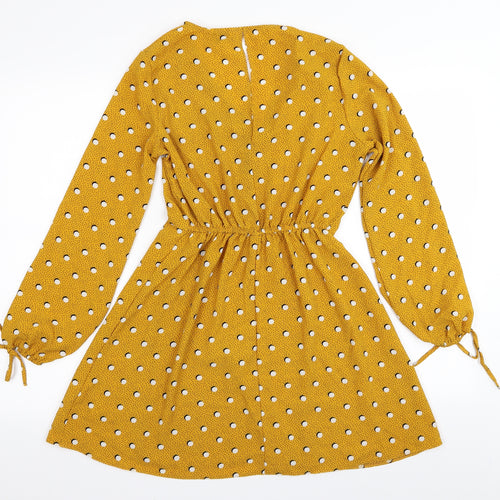 Miss Selfridge Womens Yellow Polka Dot  Fit & Flare  Size 8