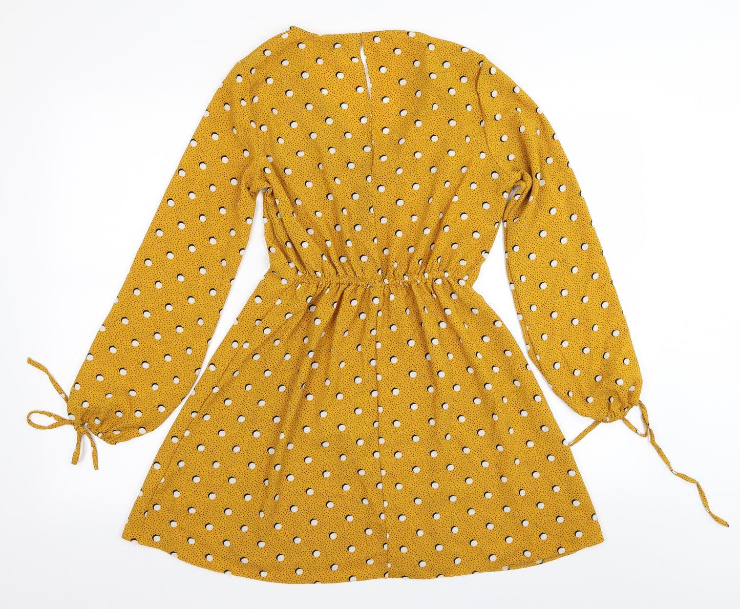 Miss Selfridge Womens Yellow Polka Dot  Fit & Flare  Size 8