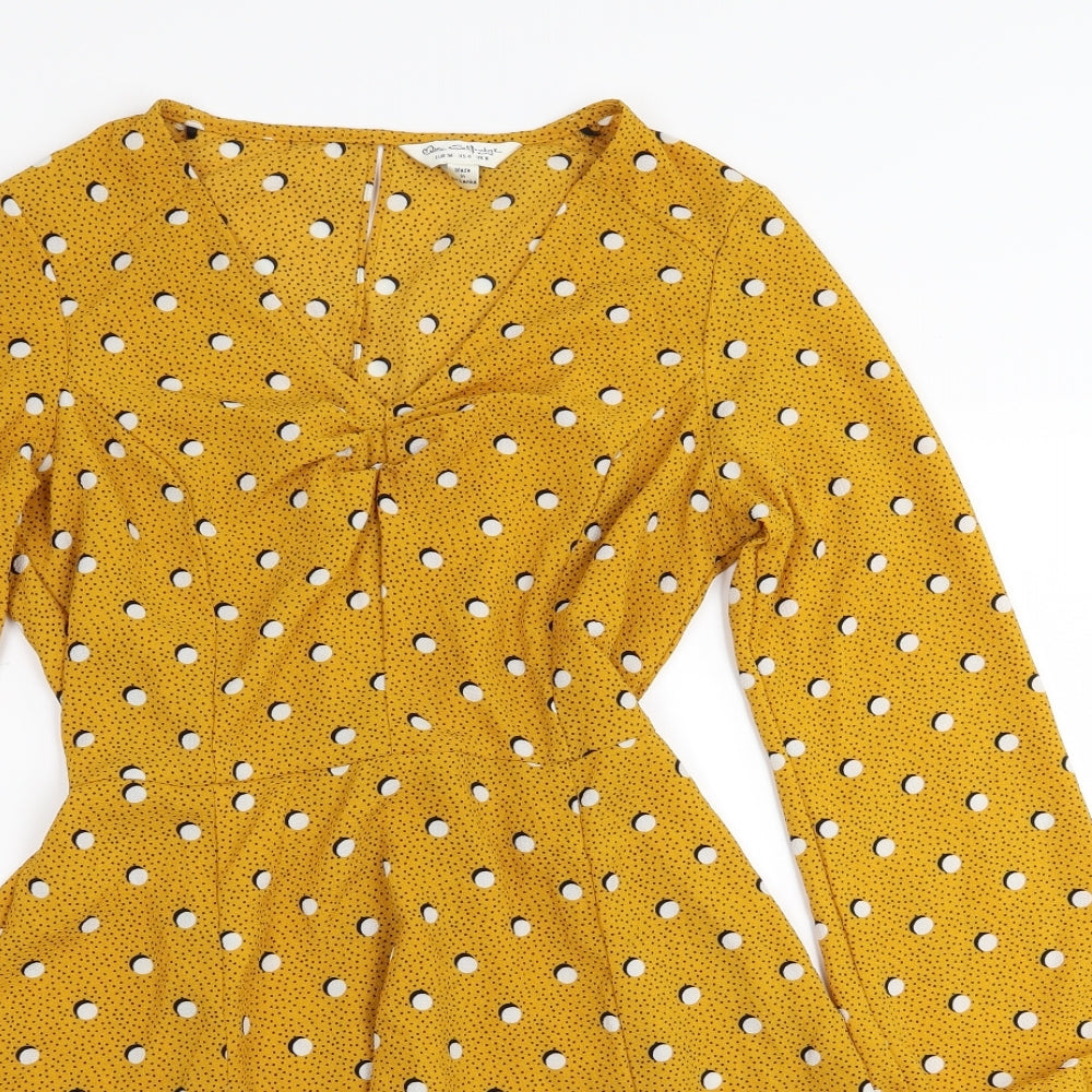 Miss Selfridge Womens Yellow Polka Dot  Fit & Flare  Size 8