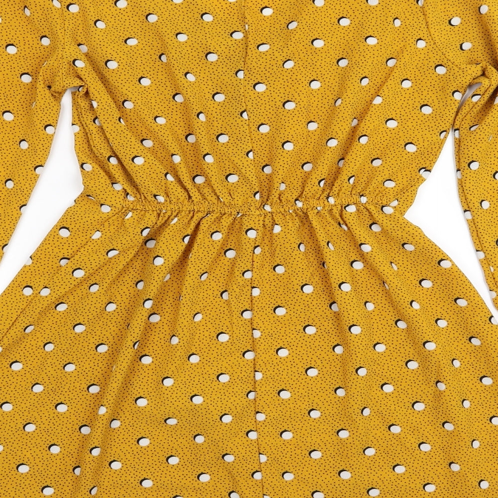 Miss Selfridge Womens Yellow Polka Dot  Fit & Flare  Size 8