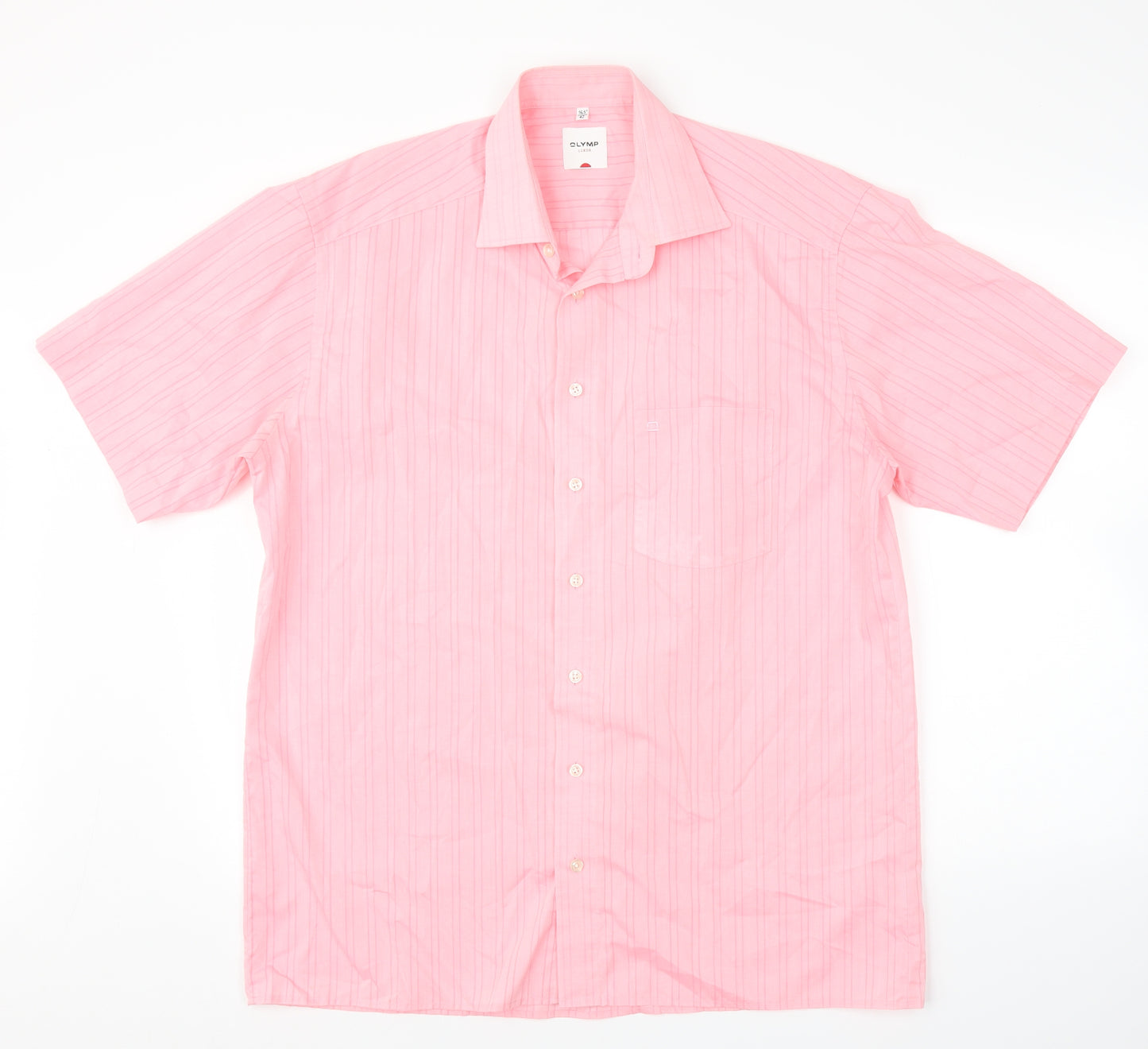 Olymp Mens Pink Striped   Button-Up Size 16.5