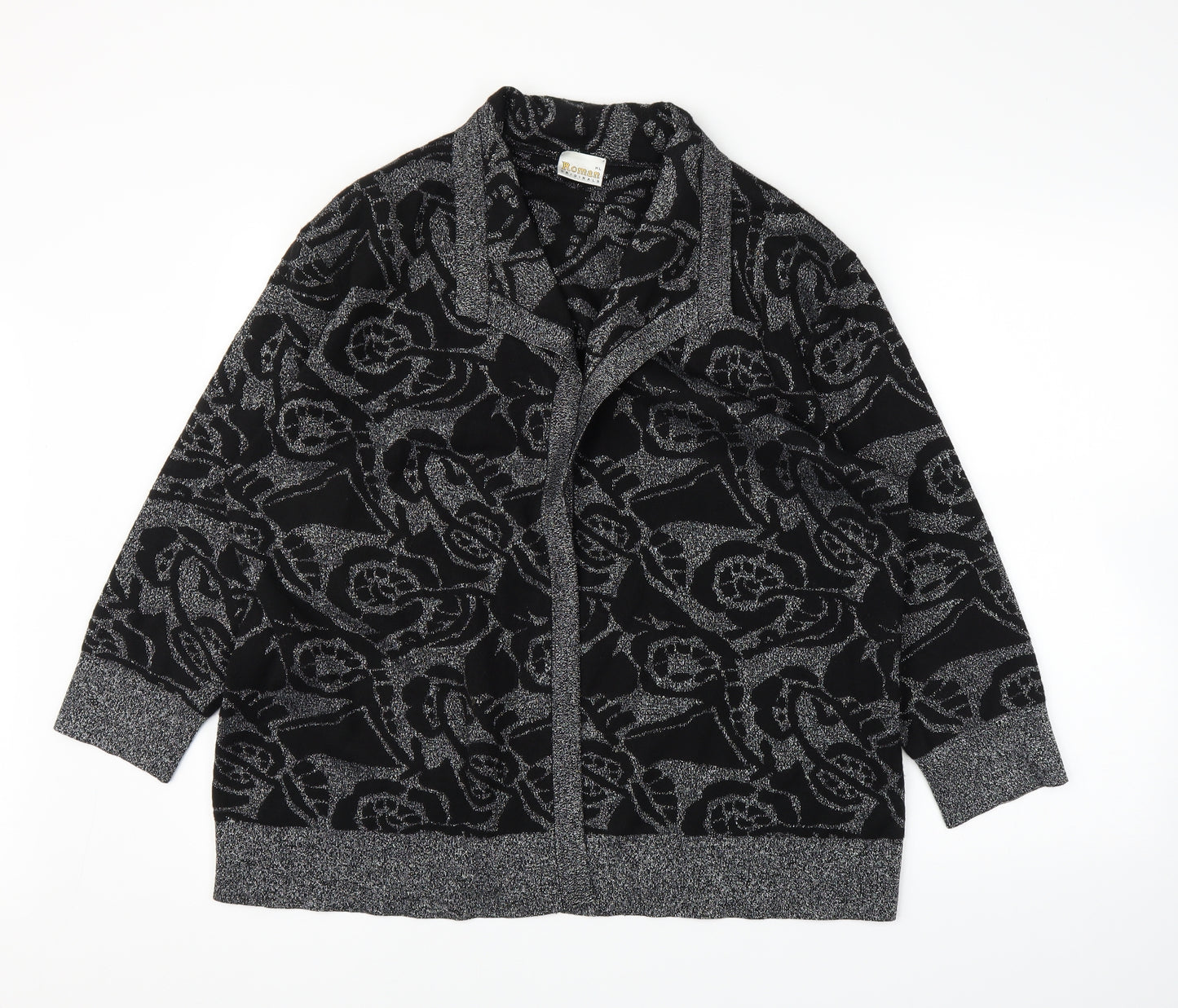 Roman Womens Silver Floral  Cardigan Jumper Size XL