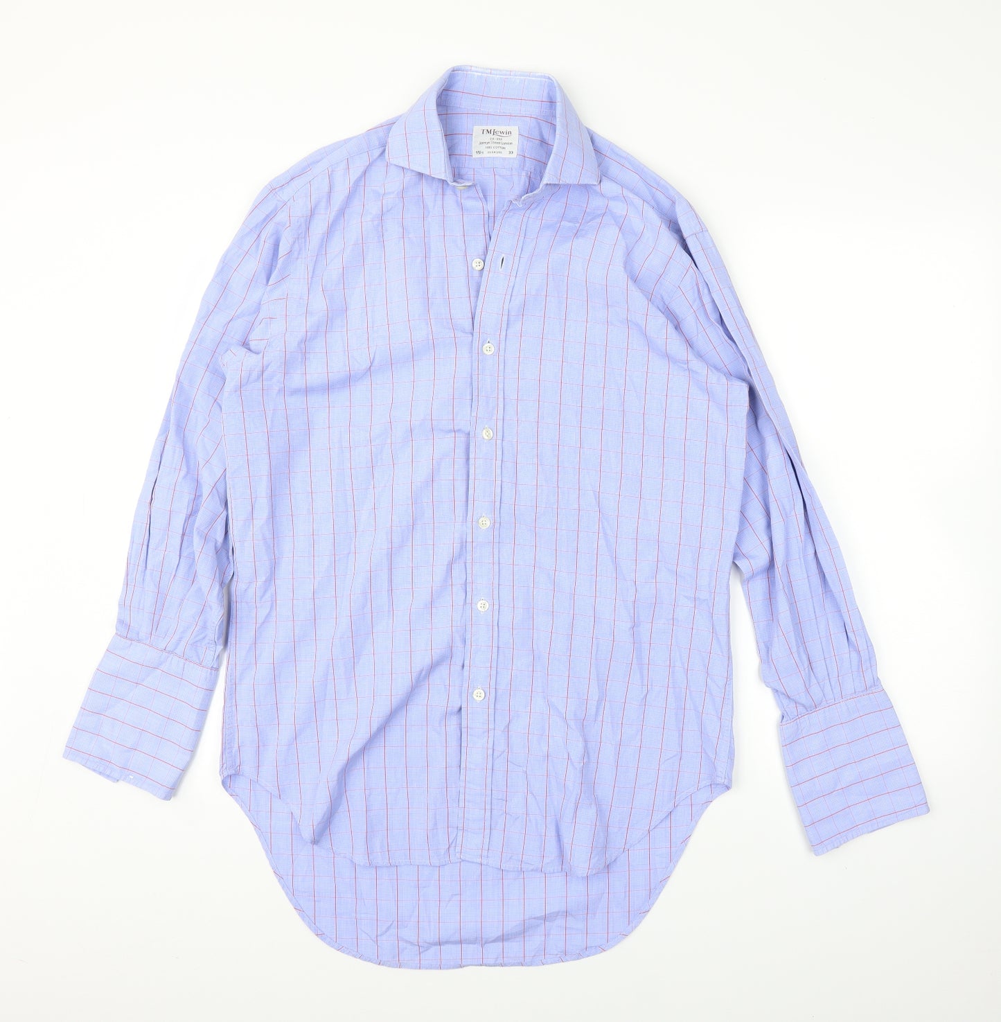 TM Lewin Mens Blue Check   Button-Up Size 15.5