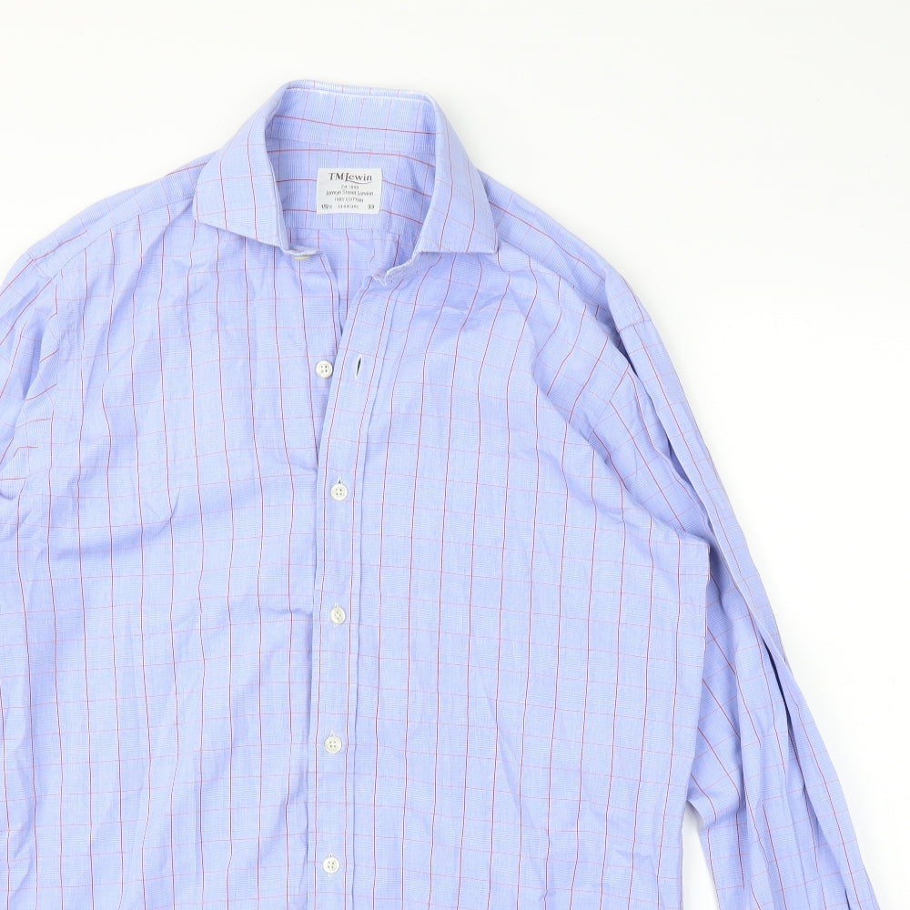 TM Lewin Mens Blue Check   Button-Up Size 15.5