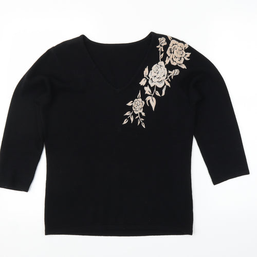 BHS Womens Black Floral  Pullover Jumper Size 12