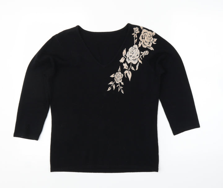 BHS Womens Black Floral Pullover Jumper Size 12