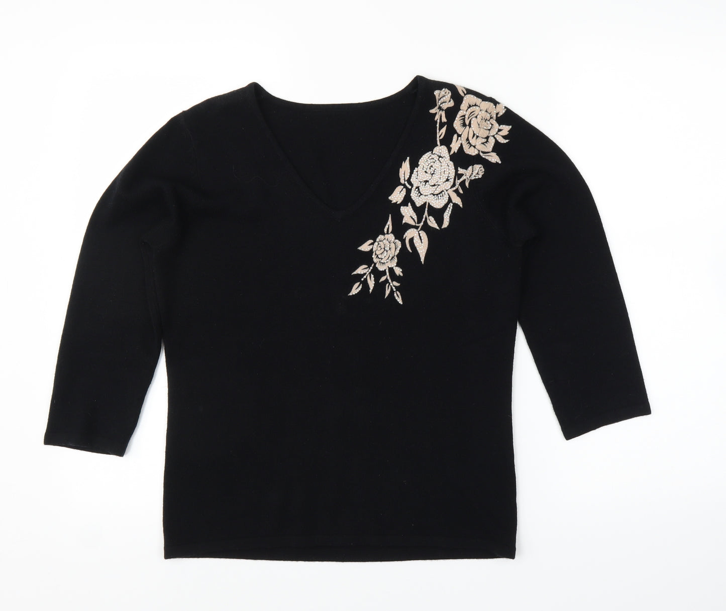 BHS Womens Black Floral  Pullover Jumper Size 12