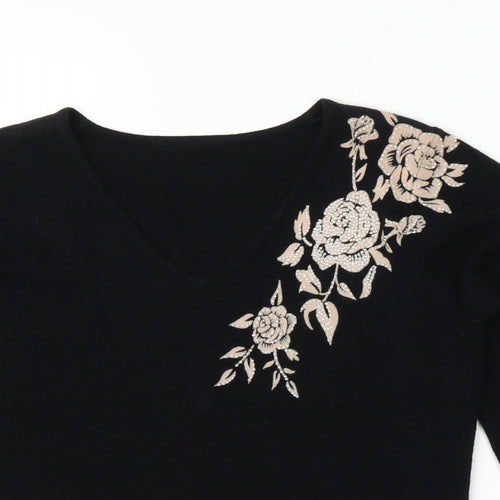 BHS Womens Black Floral  Pullover Jumper Size 12