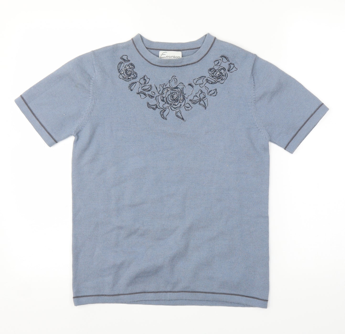 Emrico Womens Blue Floral  Basic T-Shirt Size 10